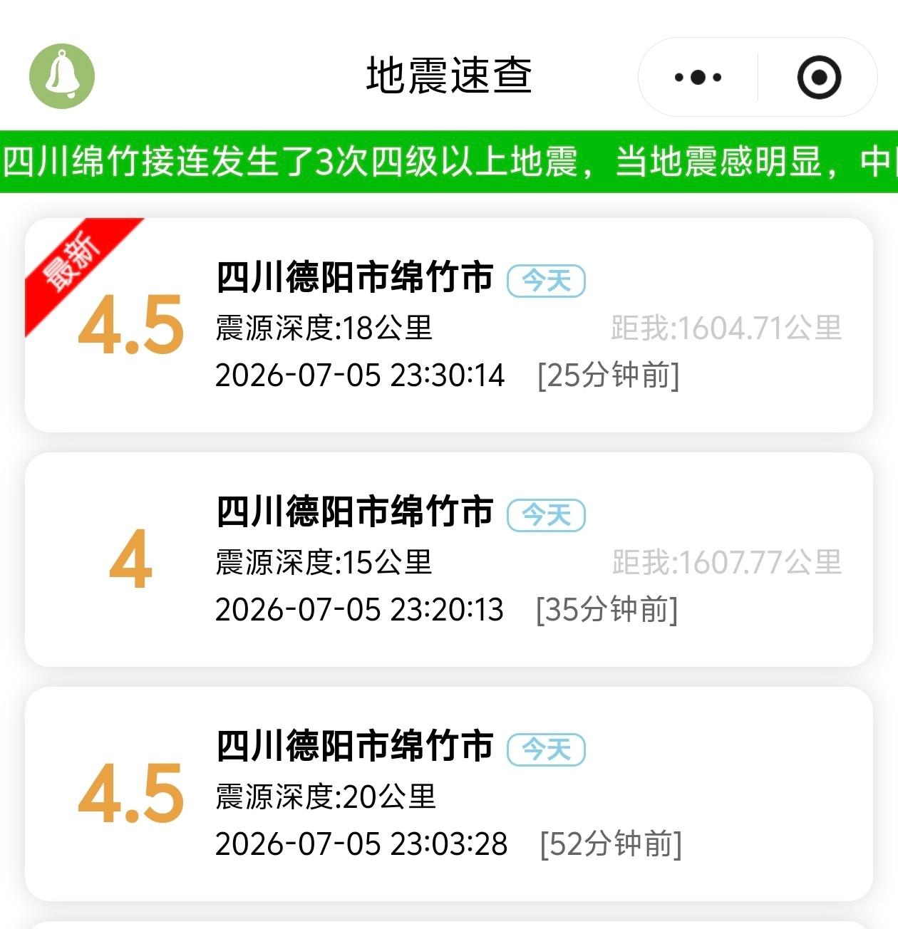 绵竹地震 半小时内绵竹连续三次4级以上的地震！今晚估计还要震啊…… 成都、绵阳、