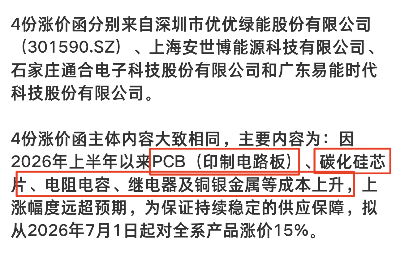 充电模块集体涨价15% PCB印制电路板、碳化硅芯片、电阻电容、继电器以及铜银金