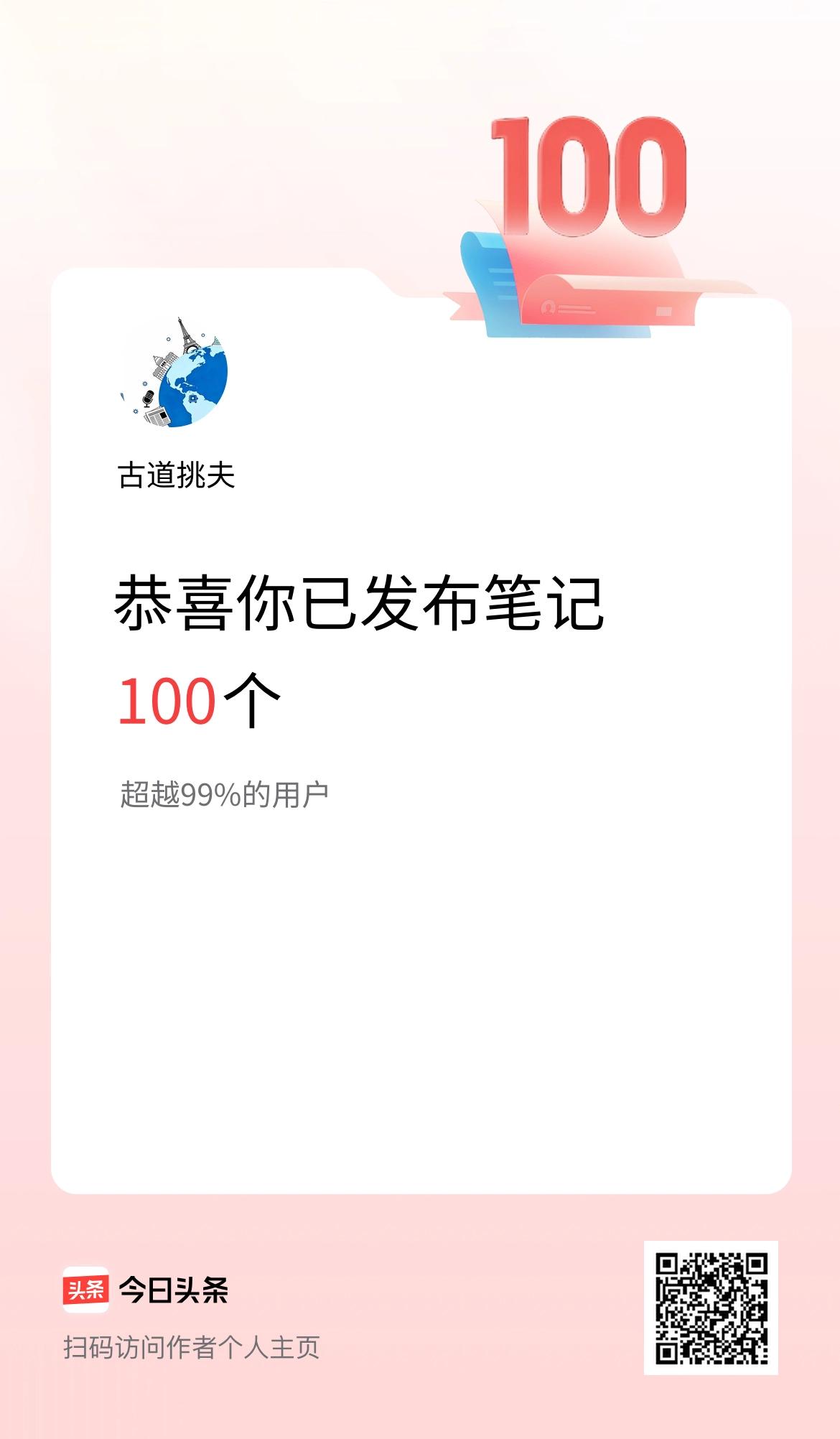 我在头条累计投稿笔记100个