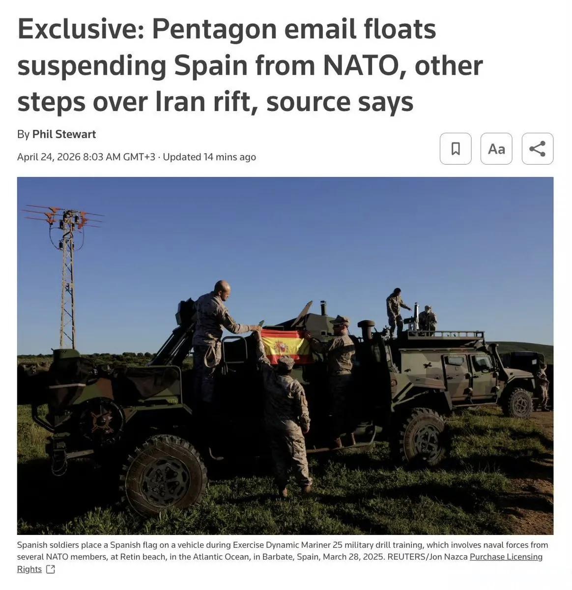 英国路透社报道称，美国战争部一份内部邮件曝光了美国准备如何对北约盟友施压。因为前