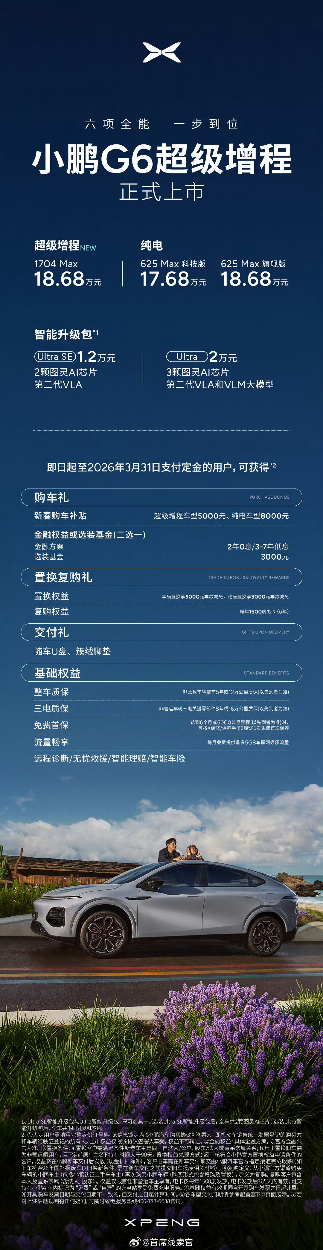 小鹏G6超级增程六项全能一步到位小鹏 G6 超级增程正式上市，售价 18.68 