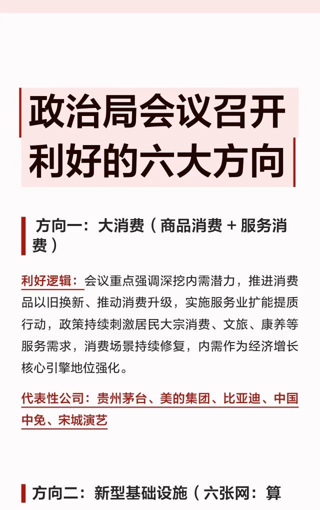 政治局会议召开  利好的六大方向方向一：大消费（商品消费 + 服务消费）利好逻辑