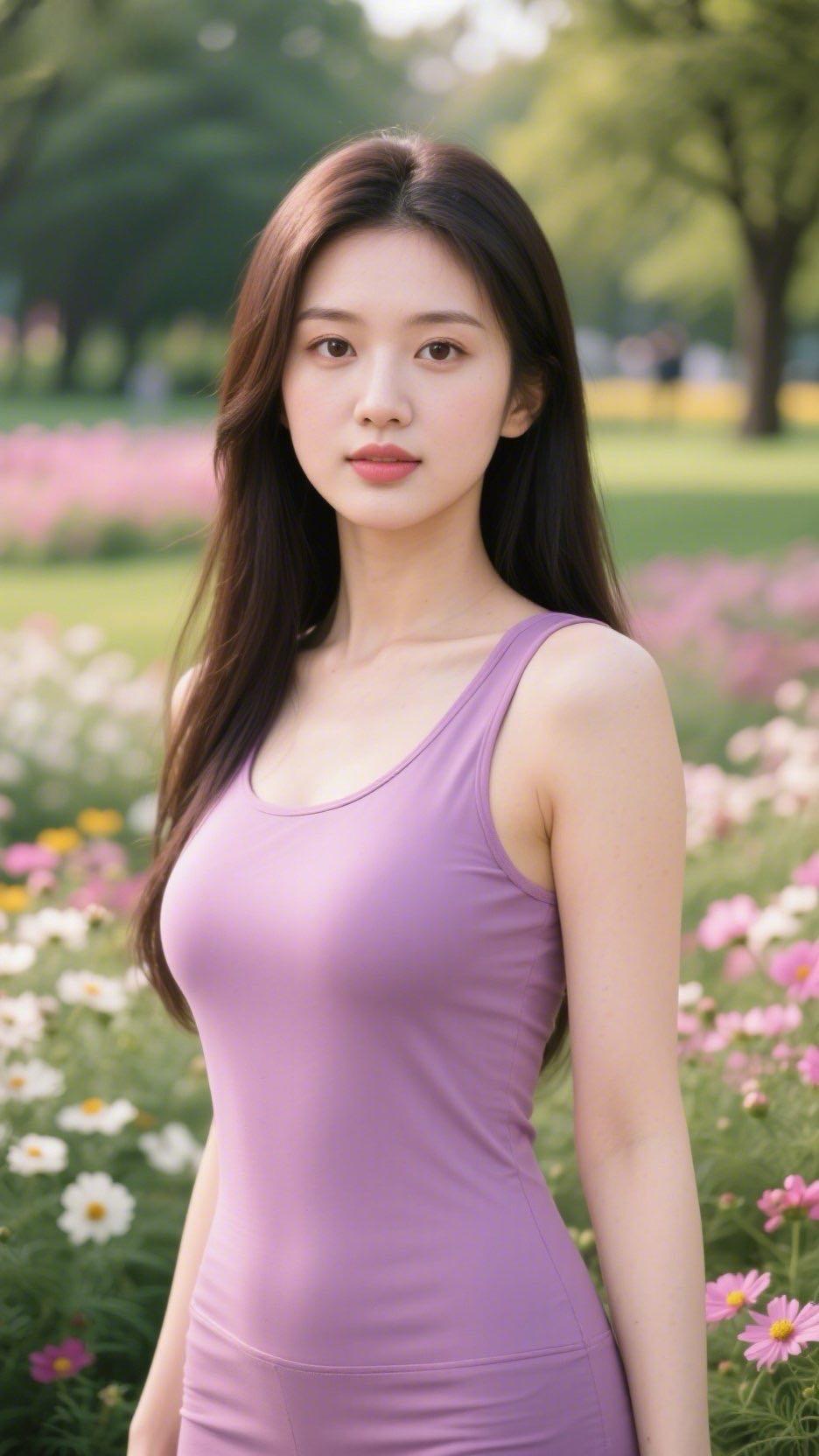 仙女

紫罗轻袂立芳丛，
浅靥凝春带露红。
莫道东风无别意，
为君吹绽一园风。