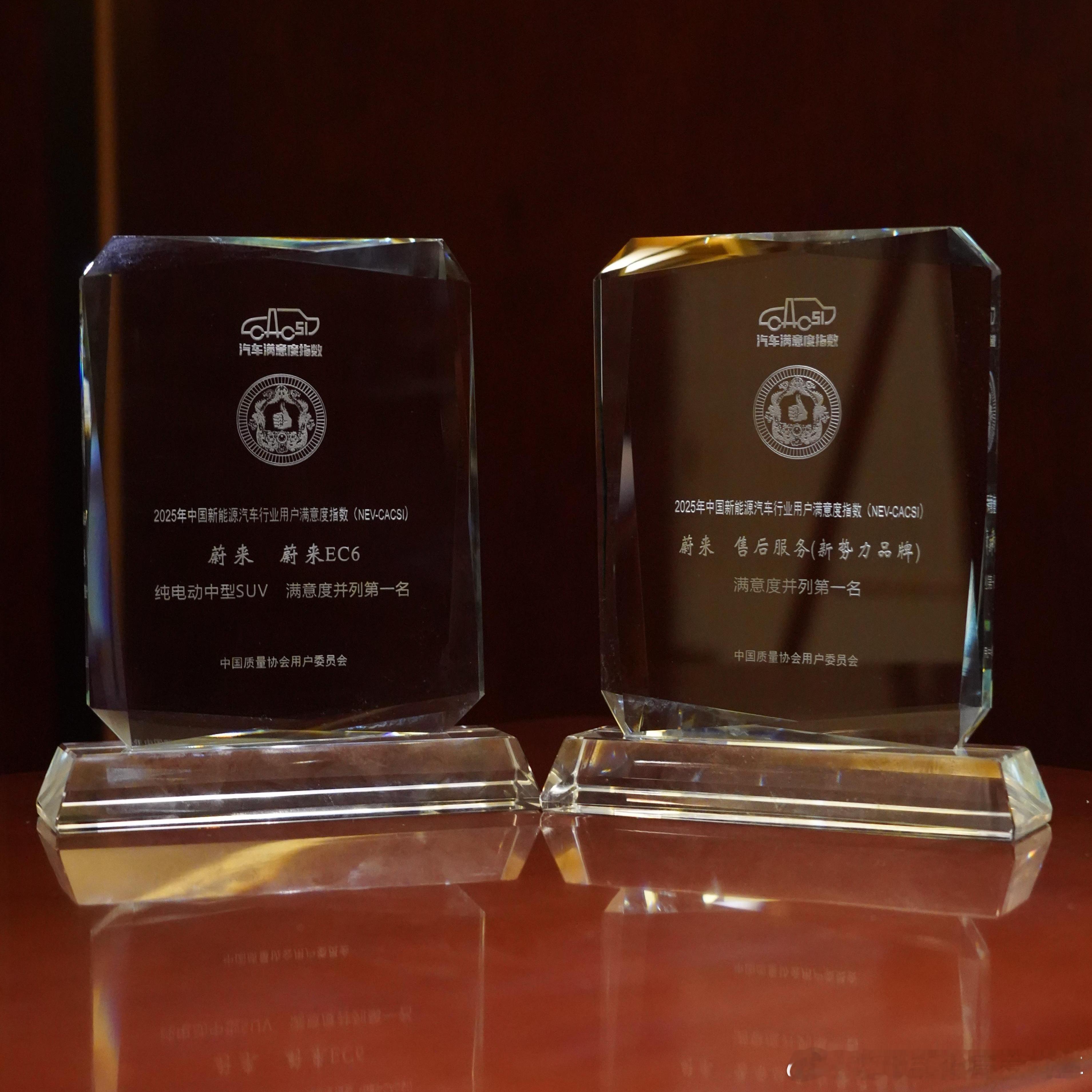 蔚来EC6在中国质量协会举办的“2025年中国新能源汽车行业用户满意度指数”（N