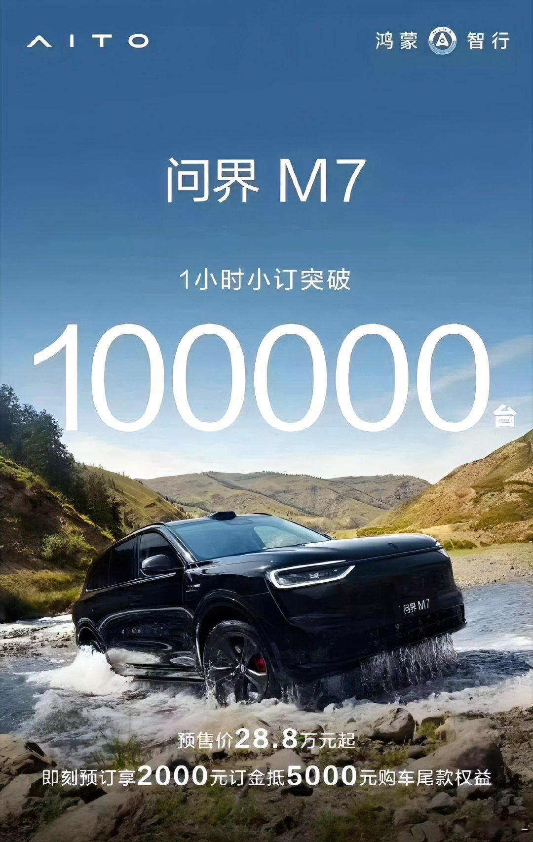 问界m7 一小时小订 订单10万台了……[哆啦A梦吃惊][哆啦A梦吃惊] 鸿蒙智