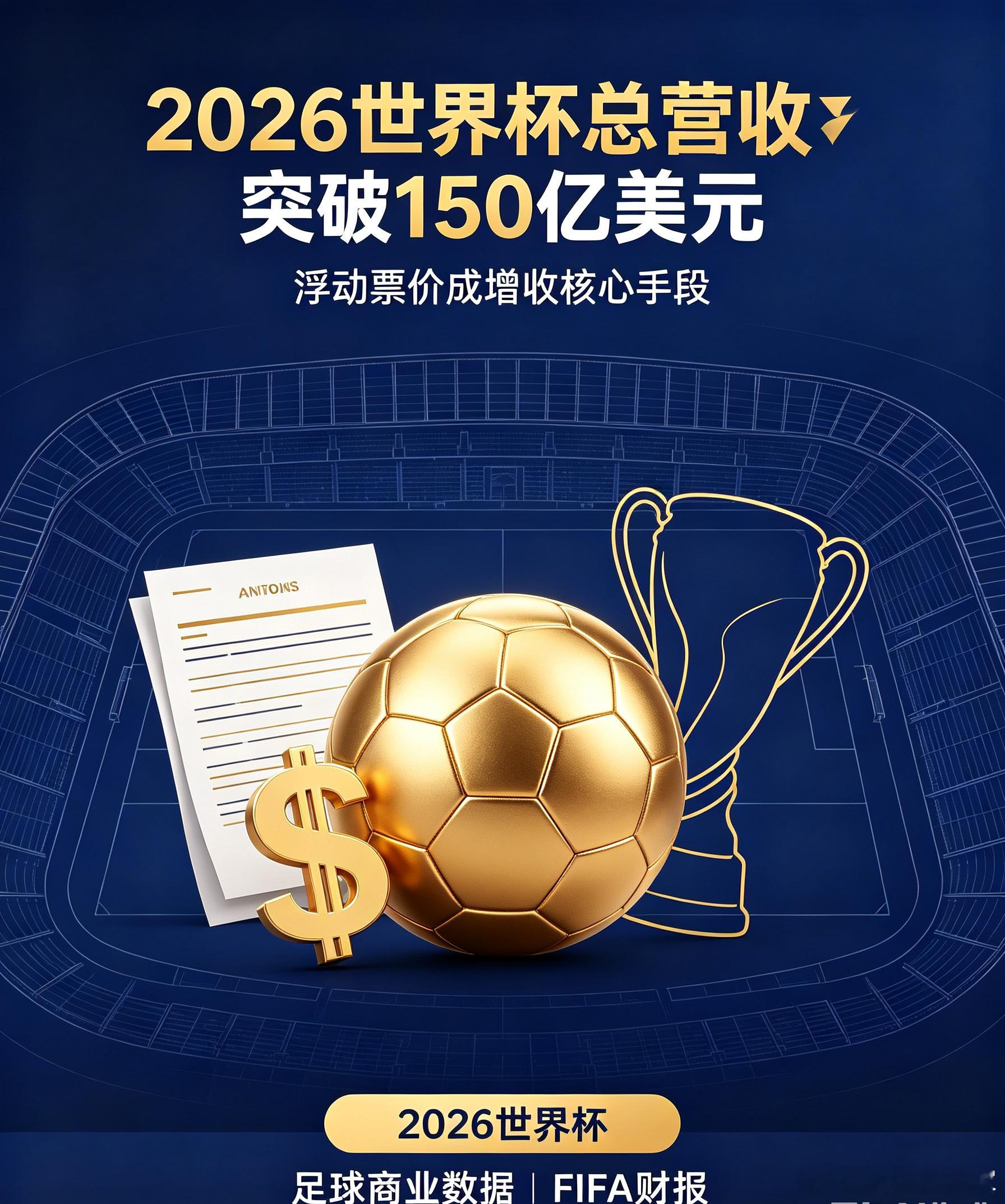 2026美加墨世界杯完整营收官方数据对外公布，赛事整体总收入突破150亿美元，浮