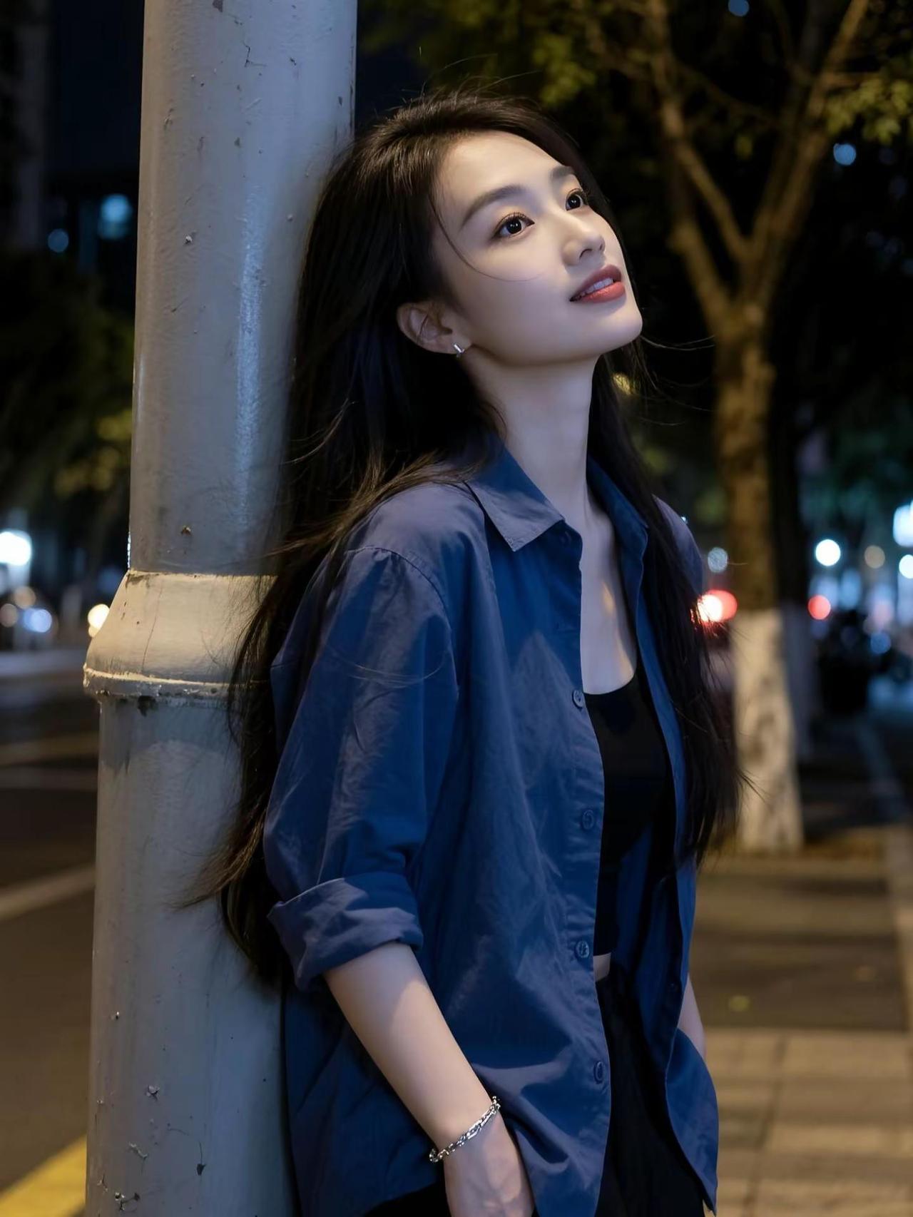 夜色阑珊，又出现在我的梦里，是你想我，还是我想你AI夜色氛围感写真