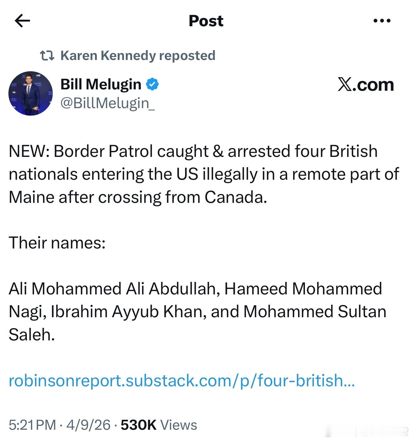 最新消息：美国边境巡逻队在缅因州偏远地区抓获并逮捕了四名非法入境美国的英国公民，