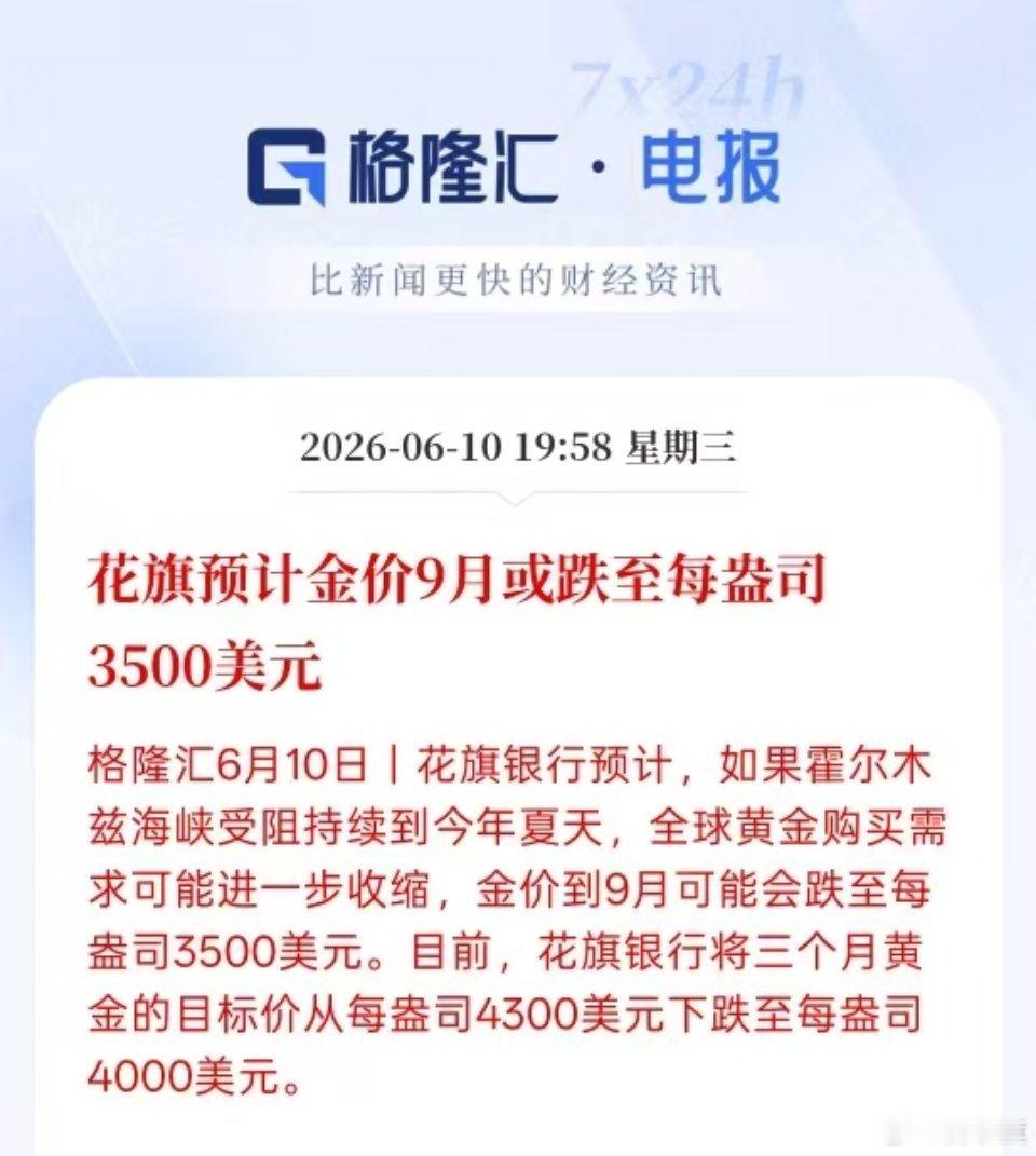 花旗预计金价9月或跌至每盎司3500美元 