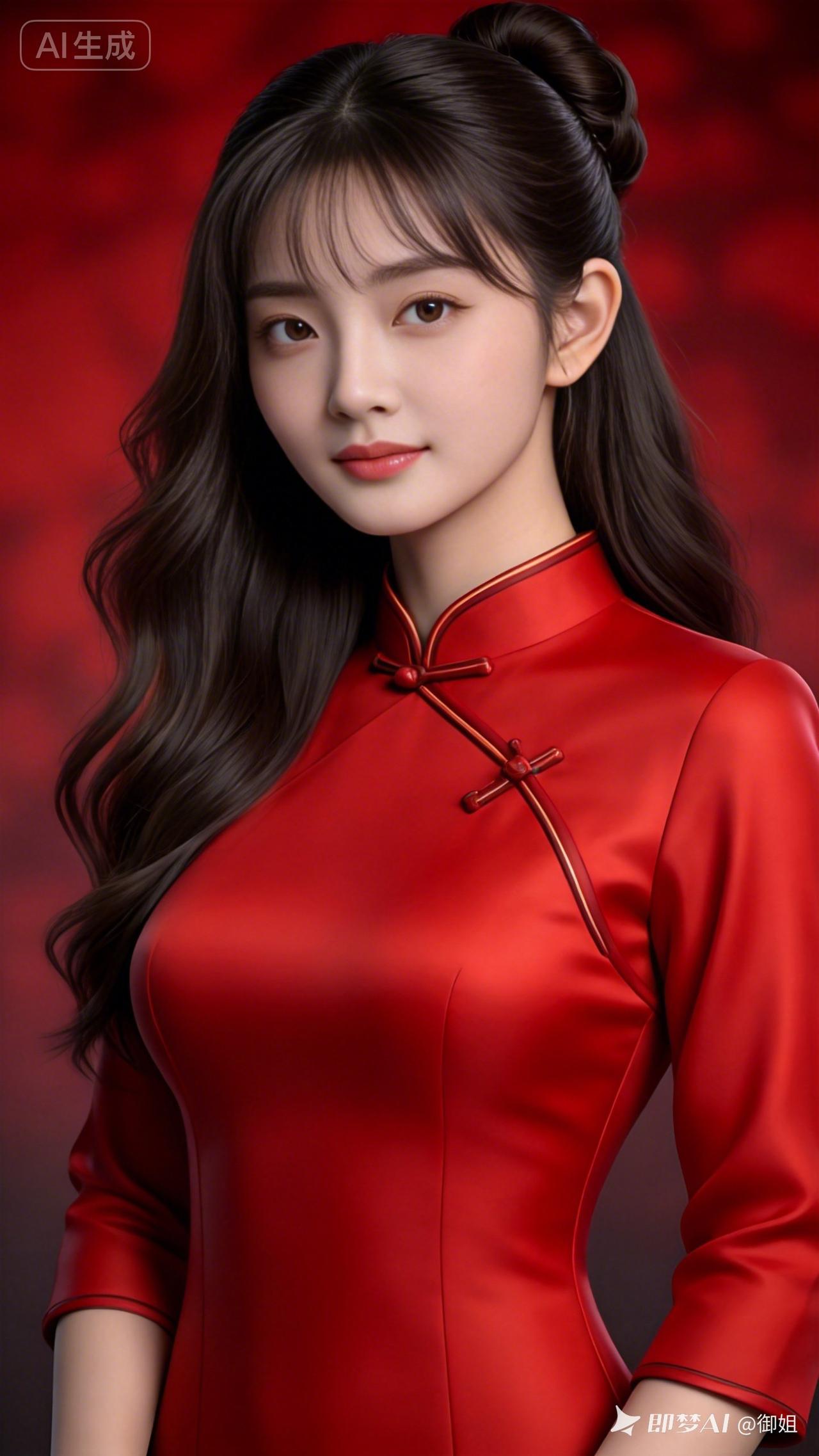 惊艳的AI生成美女，红衣飘逸，古典韵味十足！🌸💃