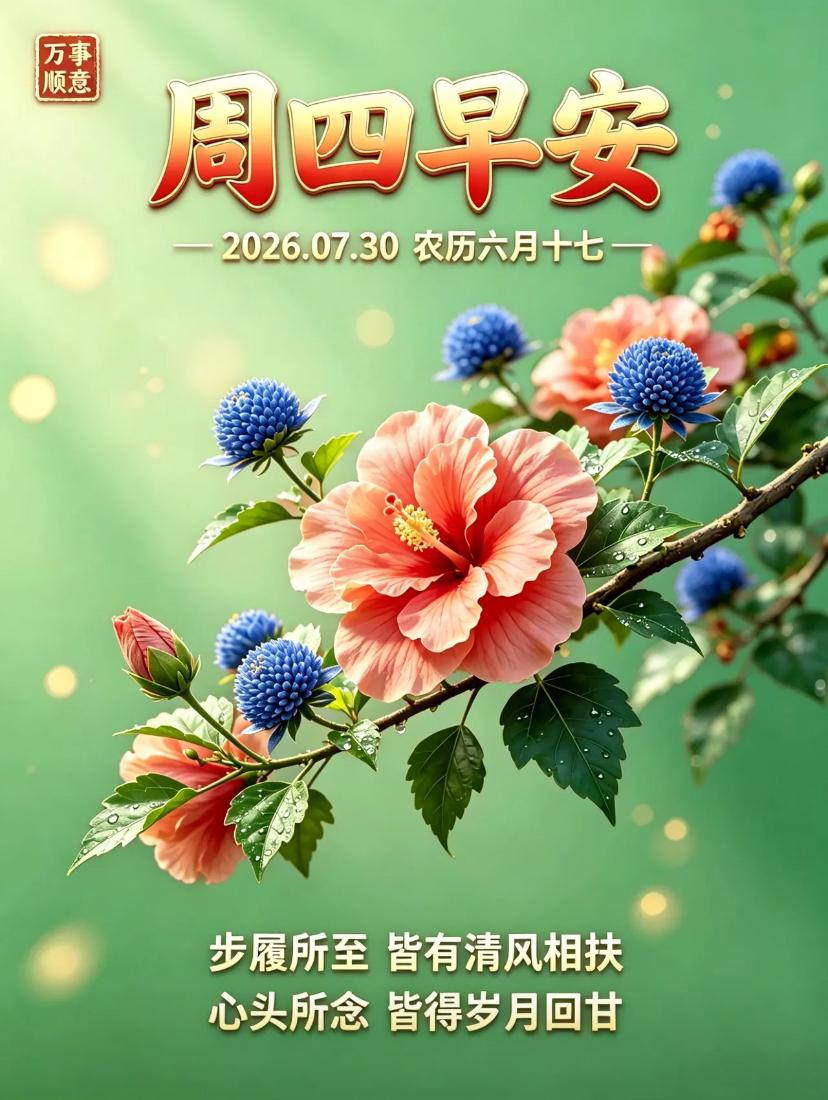 🌺 2026./7月30日，七月将落幕，守得平和心，喜乐伴朝夕🌺
 
☘️☀