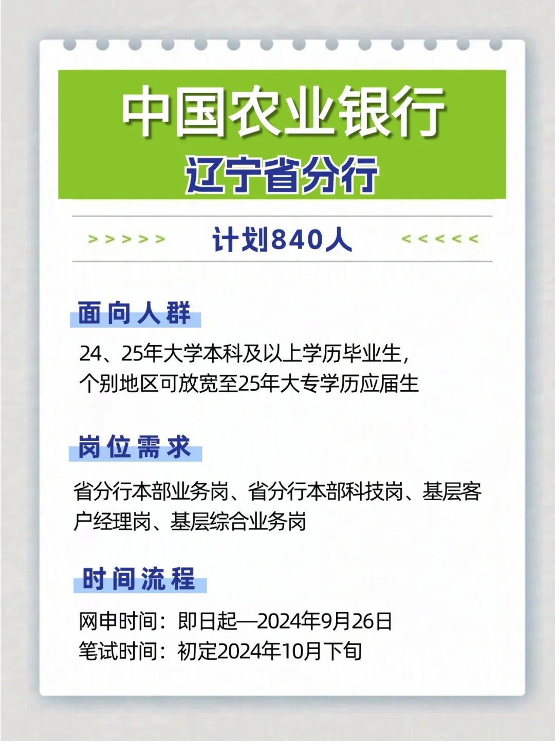 中国农业银行辽宁省分行秋招‼️