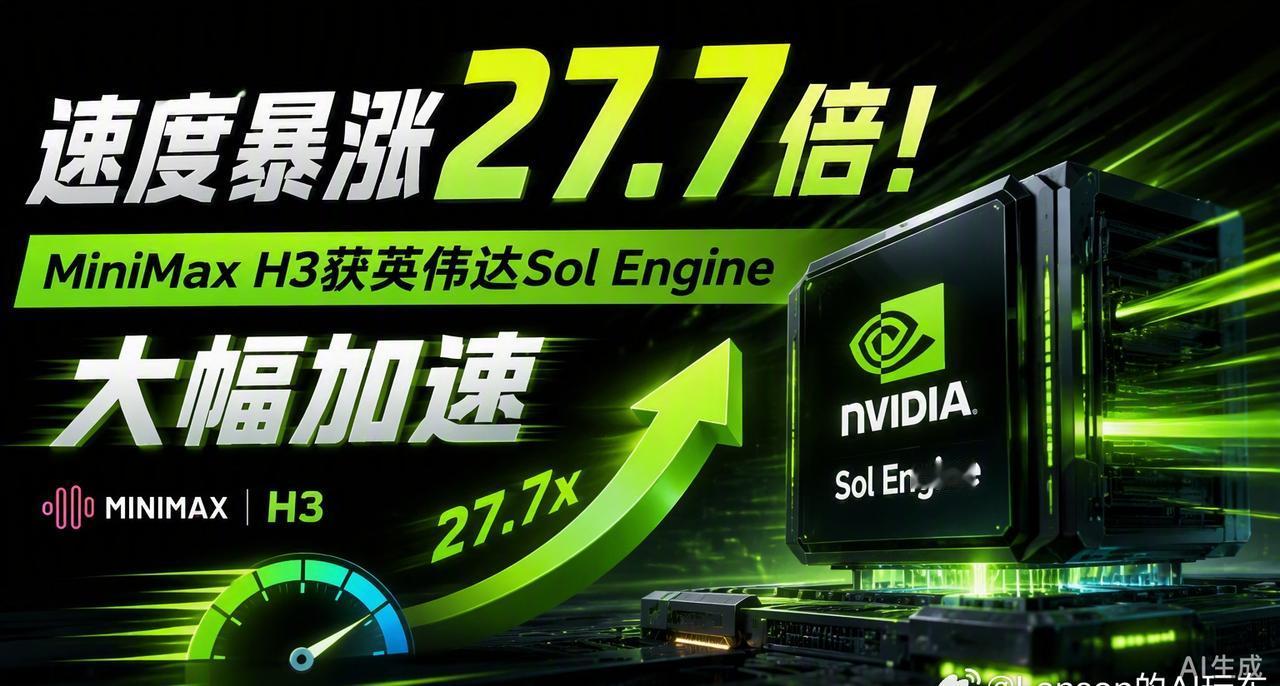 【速度暴涨27.7倍！MiniMax H3获英伟达Sol Engine大幅加速】