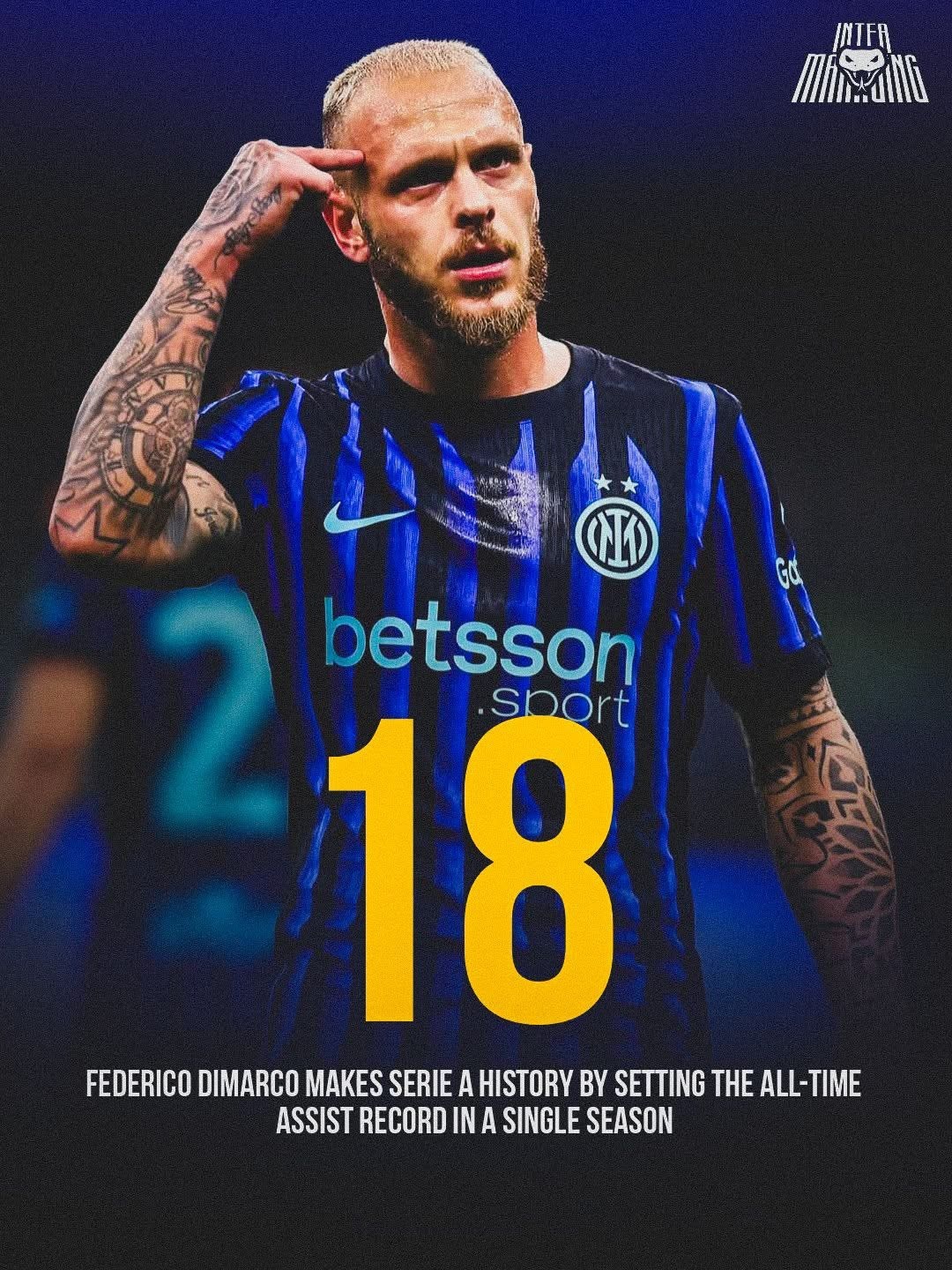 里程碑🪦 迪馬高今季嘅助攻數字去到18個，刷新意甲歷史紀錄🗒️-成為單季個人