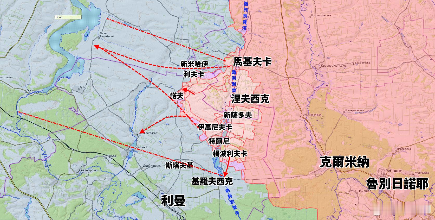 更新利曼方向態勢截至2025年4月30日根據俄羅斯國防部報告，俄軍已經控制了諾夫