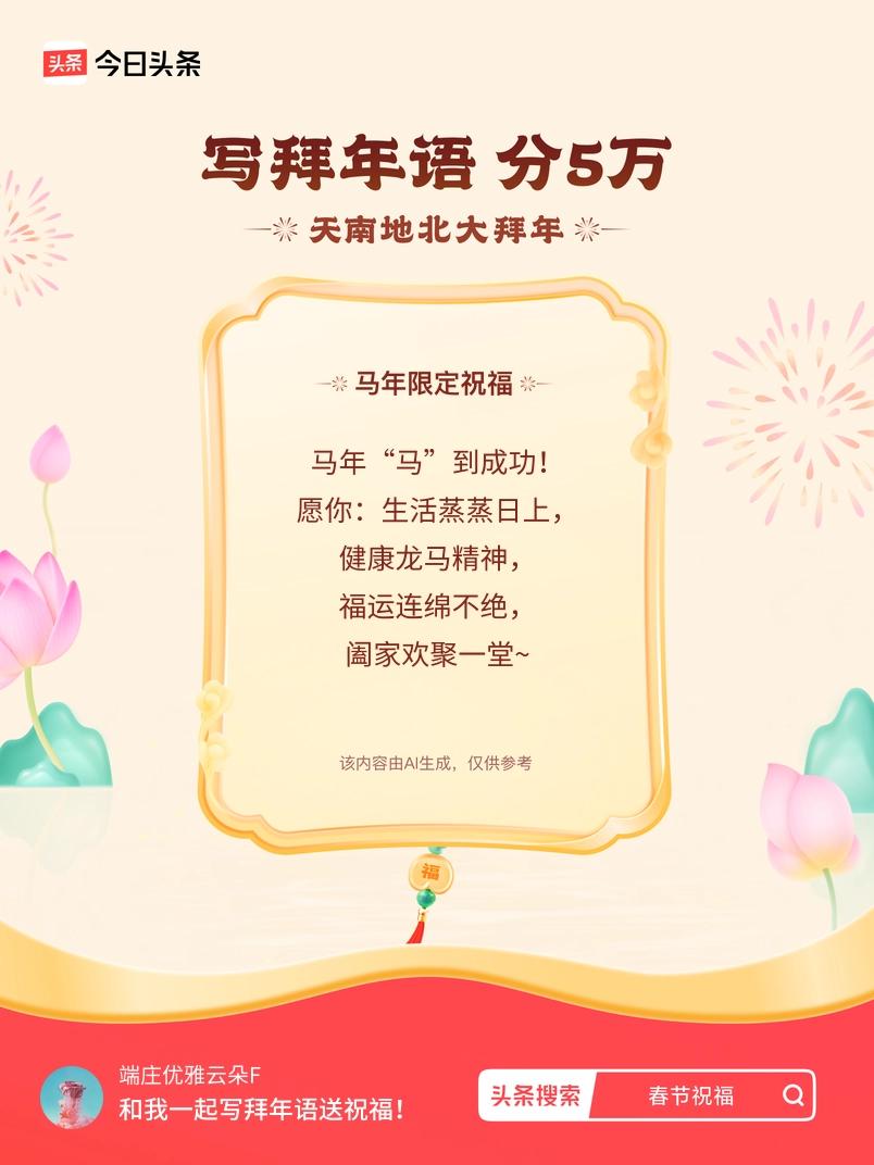 写拜年语送祝福新春拜年送祝福！我的祝福是：“马年“马”到成功！愿你：生活蒸蒸日上