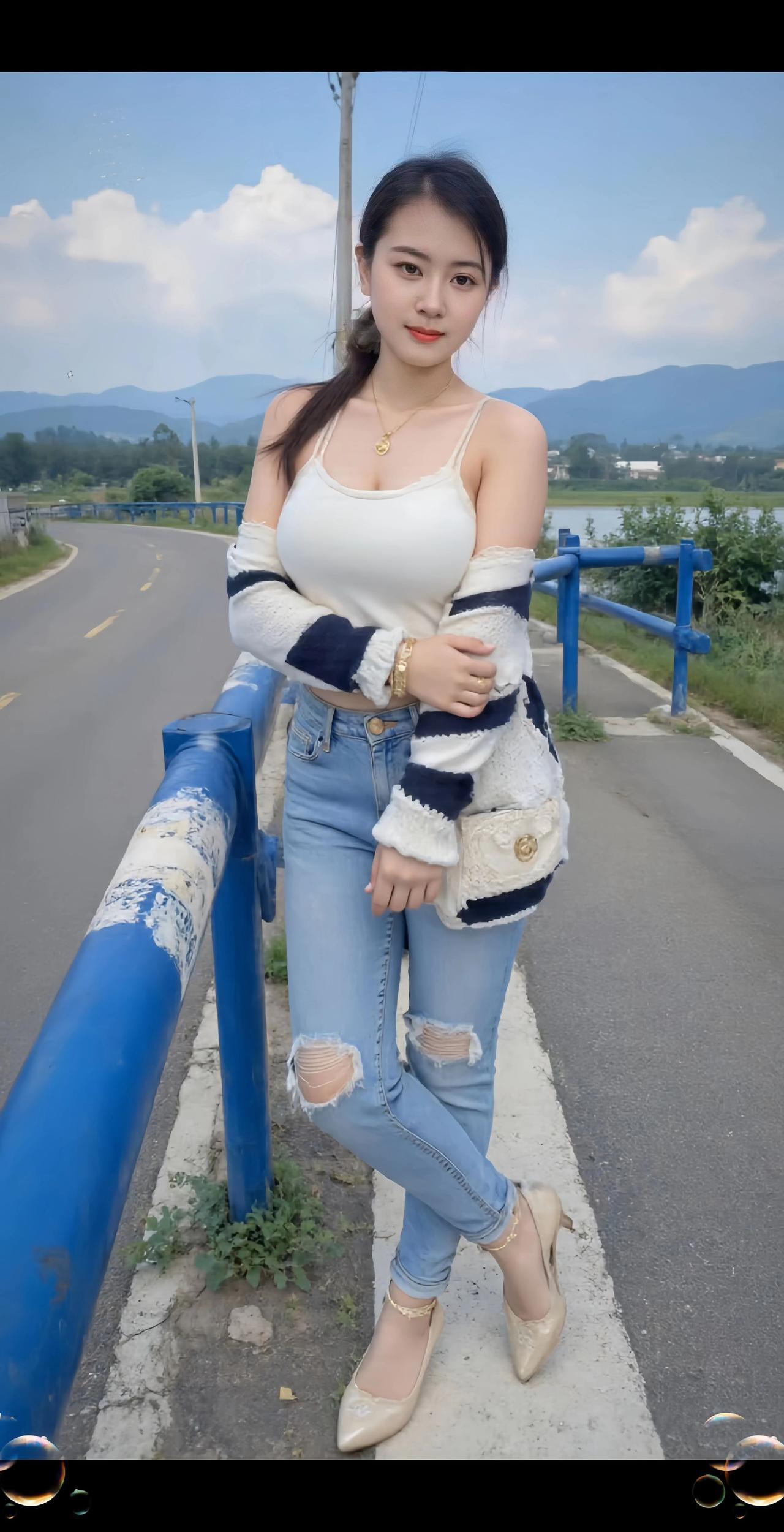 好身材好气质 紧身牛仔裤 80后老阿姨