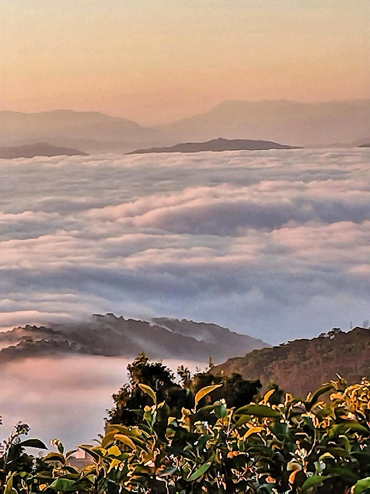 云海翻涌，山峦时隐时现，尽显大自然的鬼斧神工。观赏邦东云海，品味昔归茗茶，踏入邦