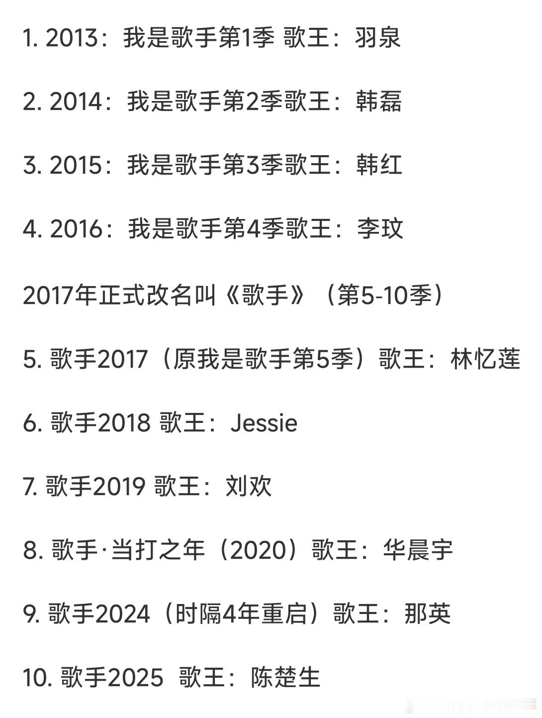 10季歌手，哪一季最有含金量，哪一位歌王最实至名归？《我是歌手》（前4季）1. 