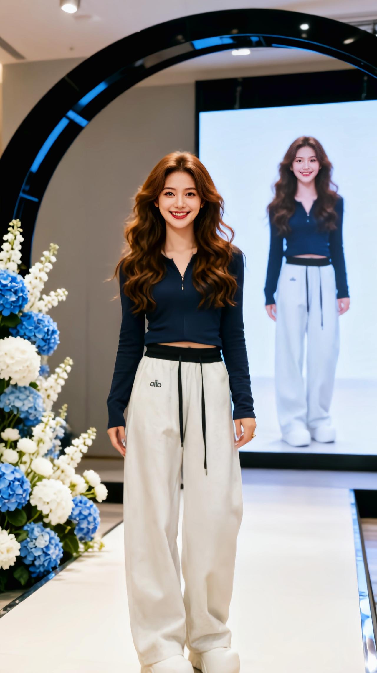 秀场 运动阔腿裤 明星穿搭 健身服阔腿长裤女套装 高腰阔腿运动裤子