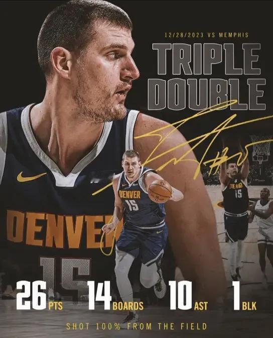 约基奇26+14+10创4项里程碑：2项NBA历史第一
在结束的掘金142-10