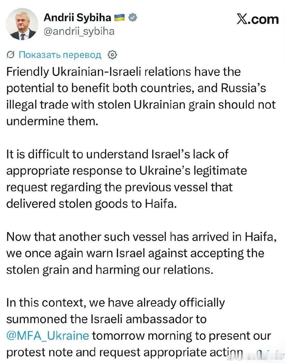 乌克兰召见以色列驻乌克兰大使米哈伊尔·布罗德斯基（Michael Brodsky