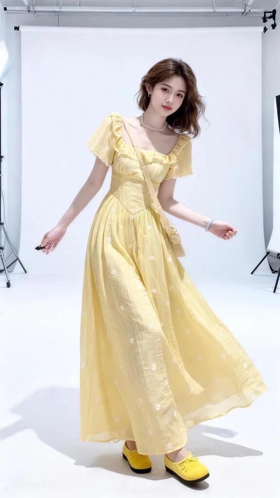 夏日浅黄色连衣裙 仙女裙造型分享 清新黄色连衣裙 夏季黄色连衣裙 鹅黄独特漂亮裙