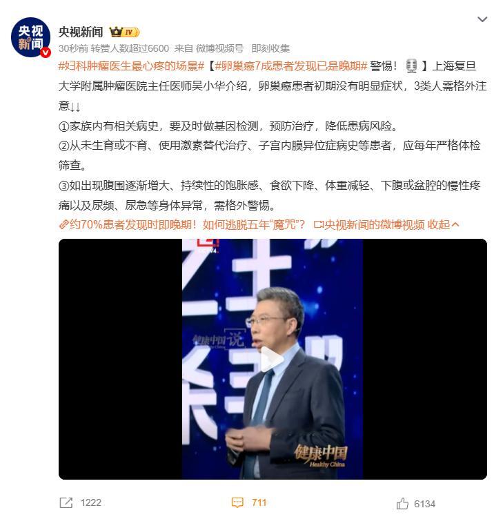 妇科肿瘤医生最心疼的场景卵巢癌7成患者发现已是晚期体检真的很重要！一定要每年做体