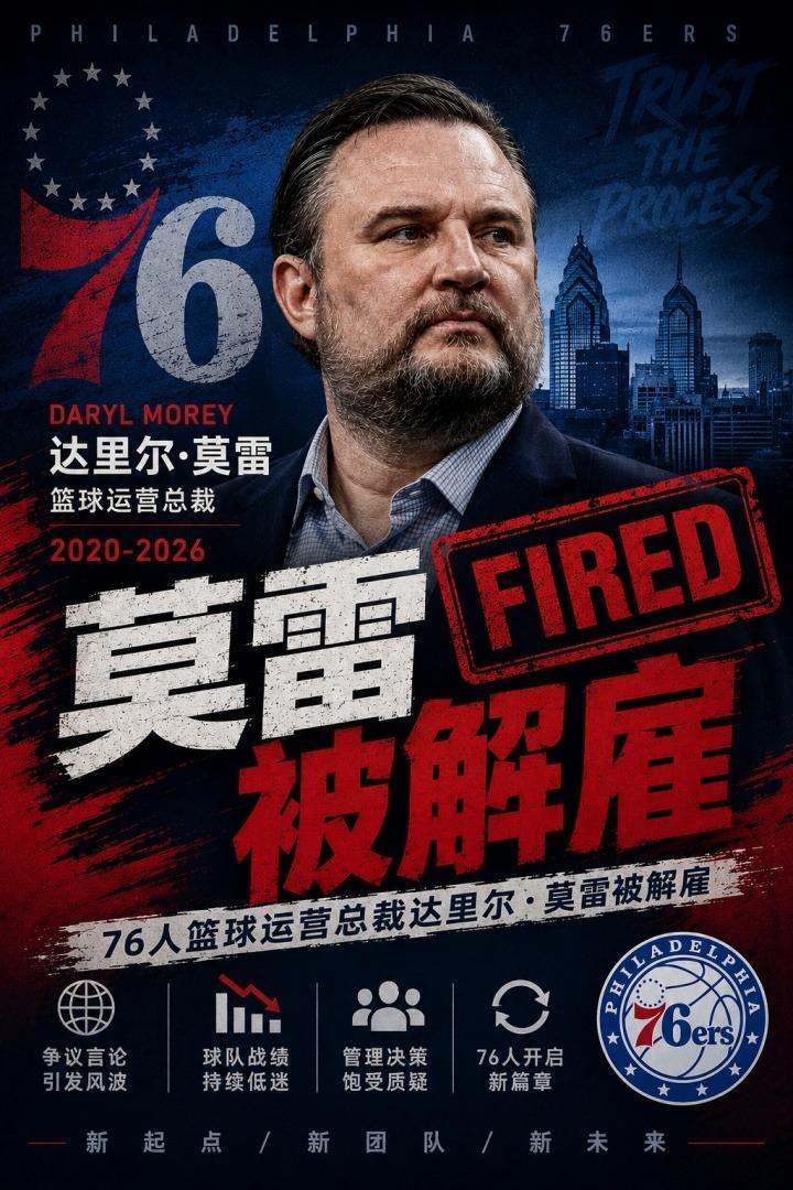 名记Shams报道，费城76人队和球队篮球运营总裁莫雷，正式分开了。这个消息一出