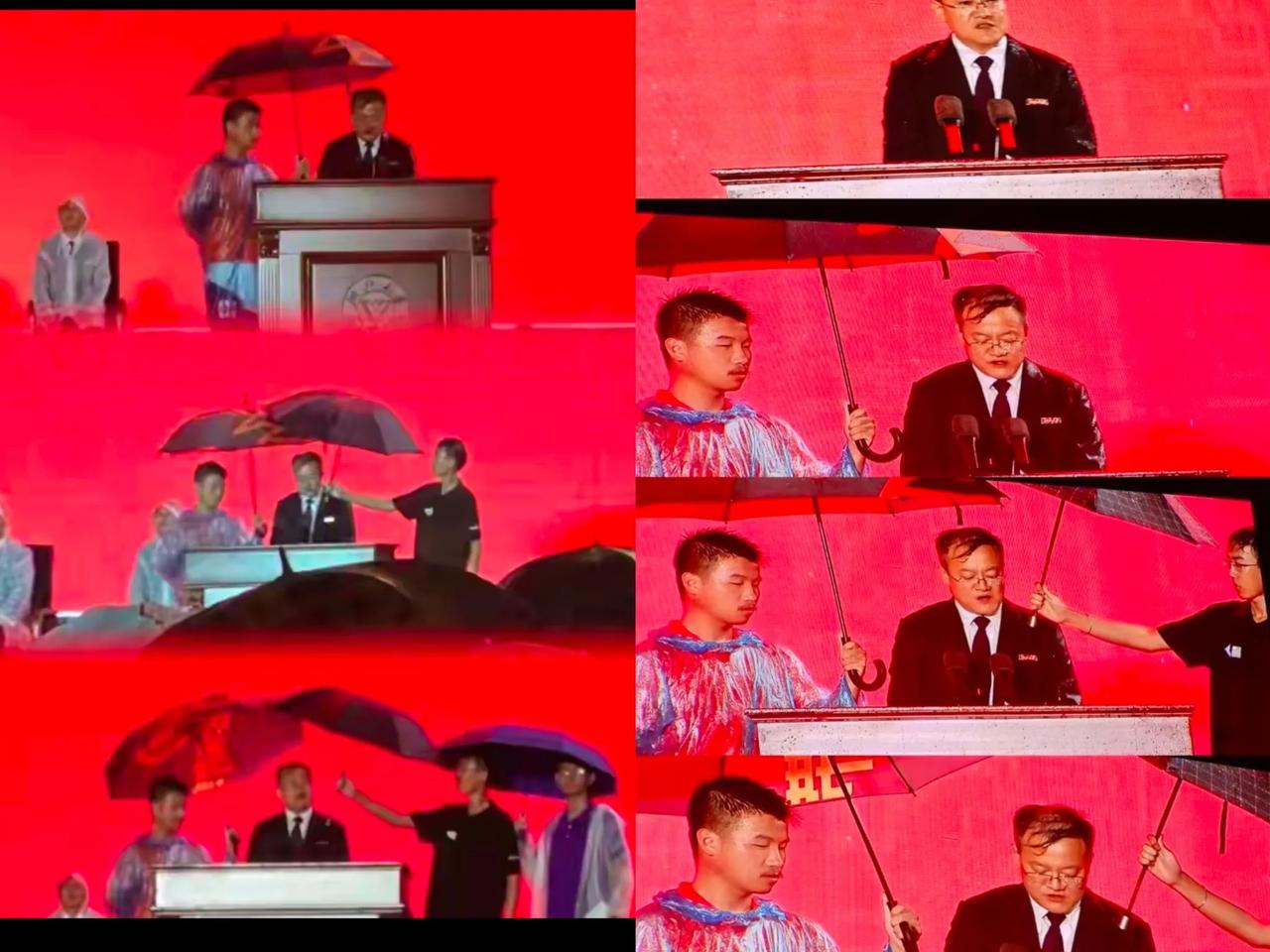浙江工业大学开学典礼上，发生了一件颇具戏剧性的场景：

校长在演讲时，雨水顺着伞