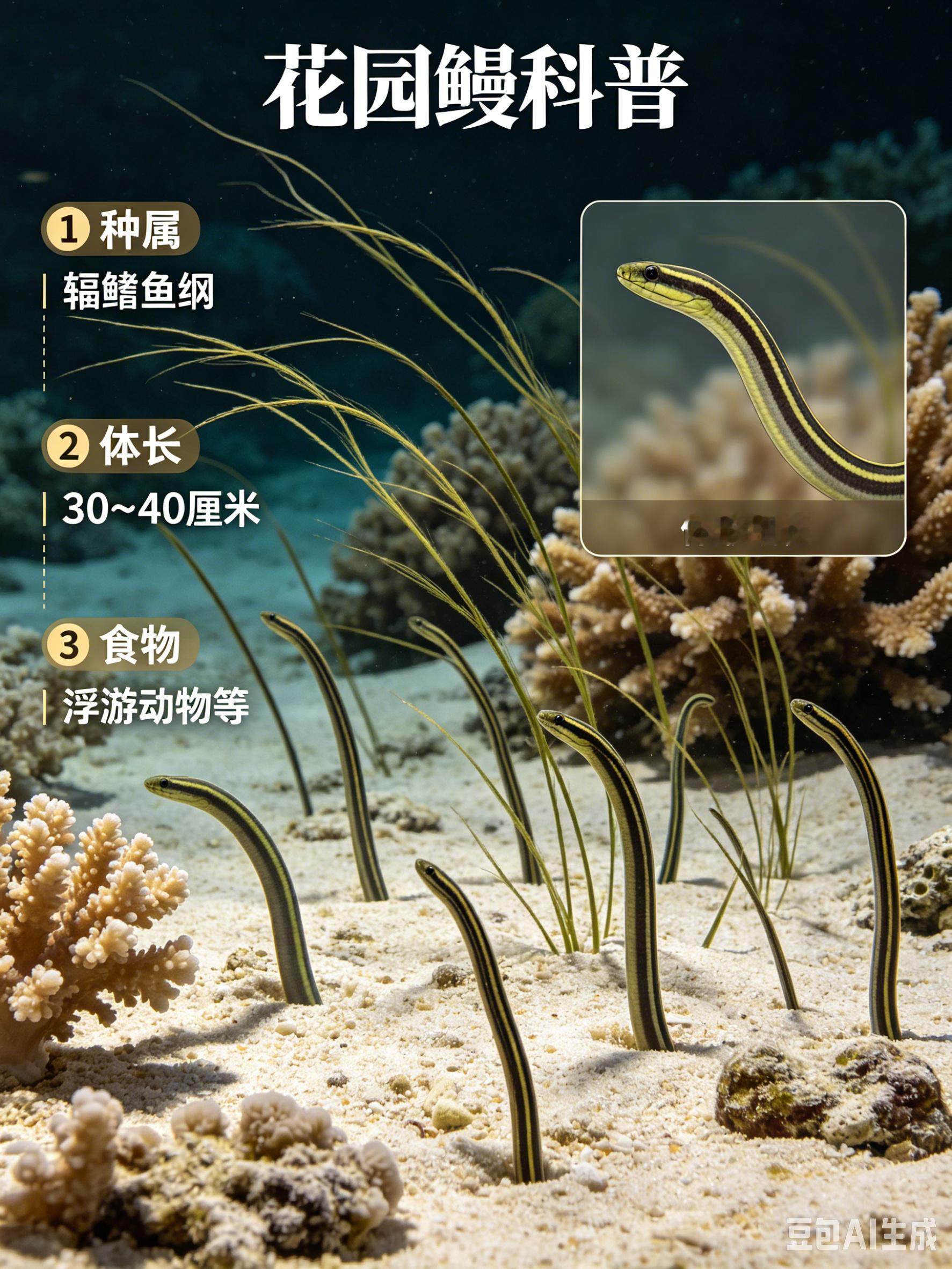 海洋朋友圈 花园鳗海洋档案种　属：辐鳍鱼纲体　长：30～40厘米食　物：浮游动物