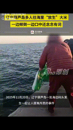 “吃饱了撑的！”辽宁葫芦岛有多人往海里倾倒大米，口中还念念有词！其中一人和家人通