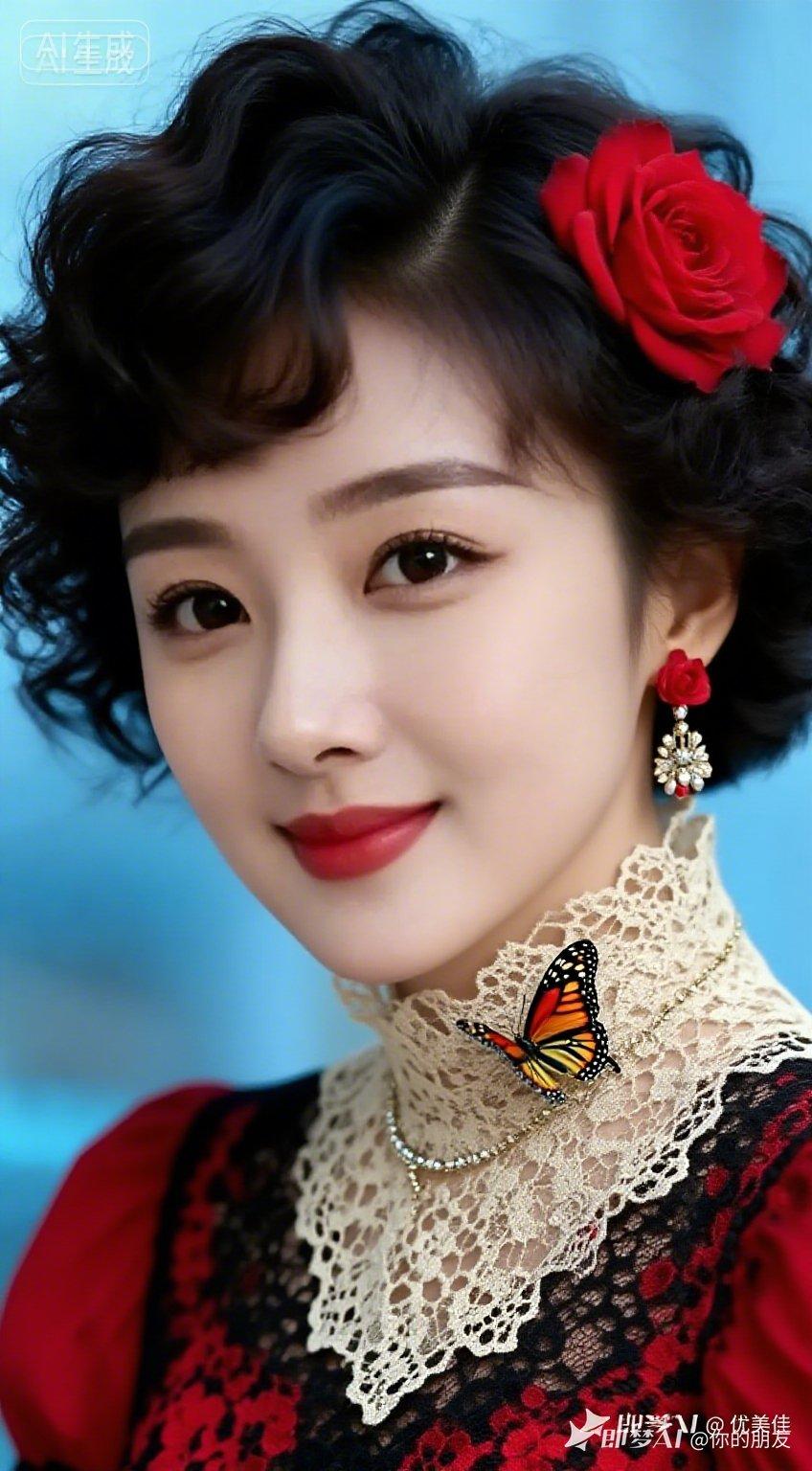 复古优雅，红玫瑰与黑蕾丝的完美搭配，尽显迷人魅力！🌹💃