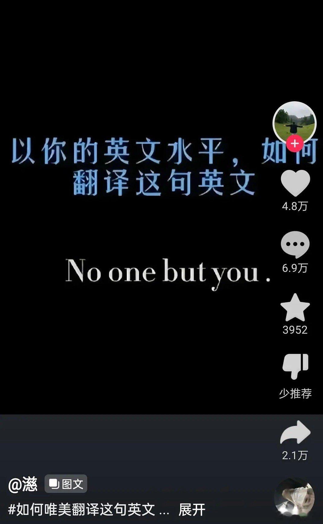 以你的英文水平，如何翻译no one but you ​​​