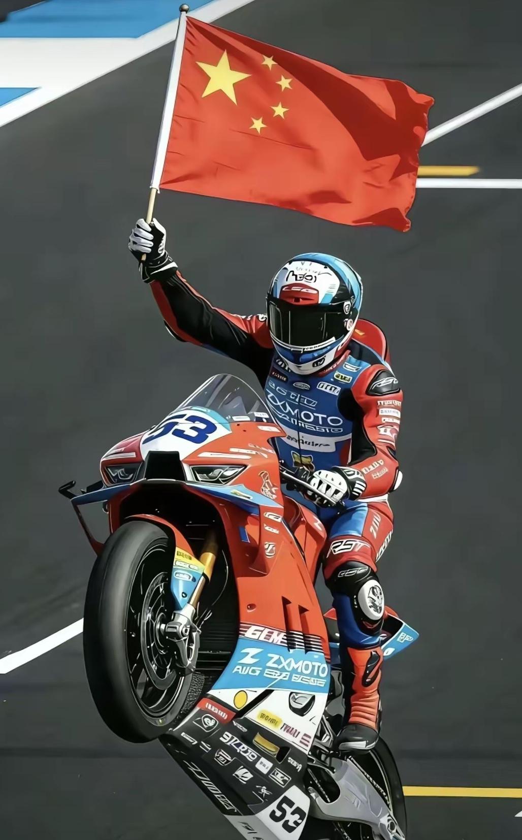 张雪WSBK夺冠对中国摩托车产业有何影响中国摩托车产业走向世界，看到这张手持国旗