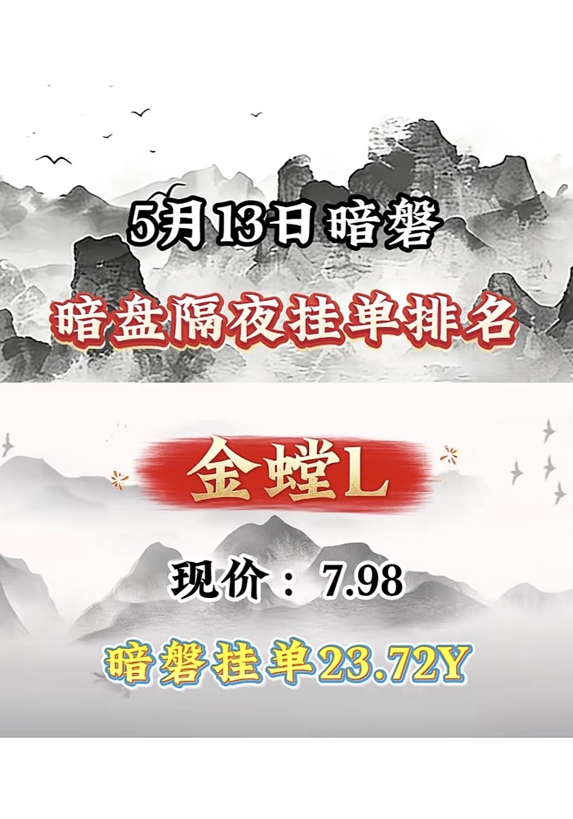 5月13日周三暗盘隔夜挂单排行榜揭晓

最近股市暗盘隔夜挂单情况真的很有看头。4