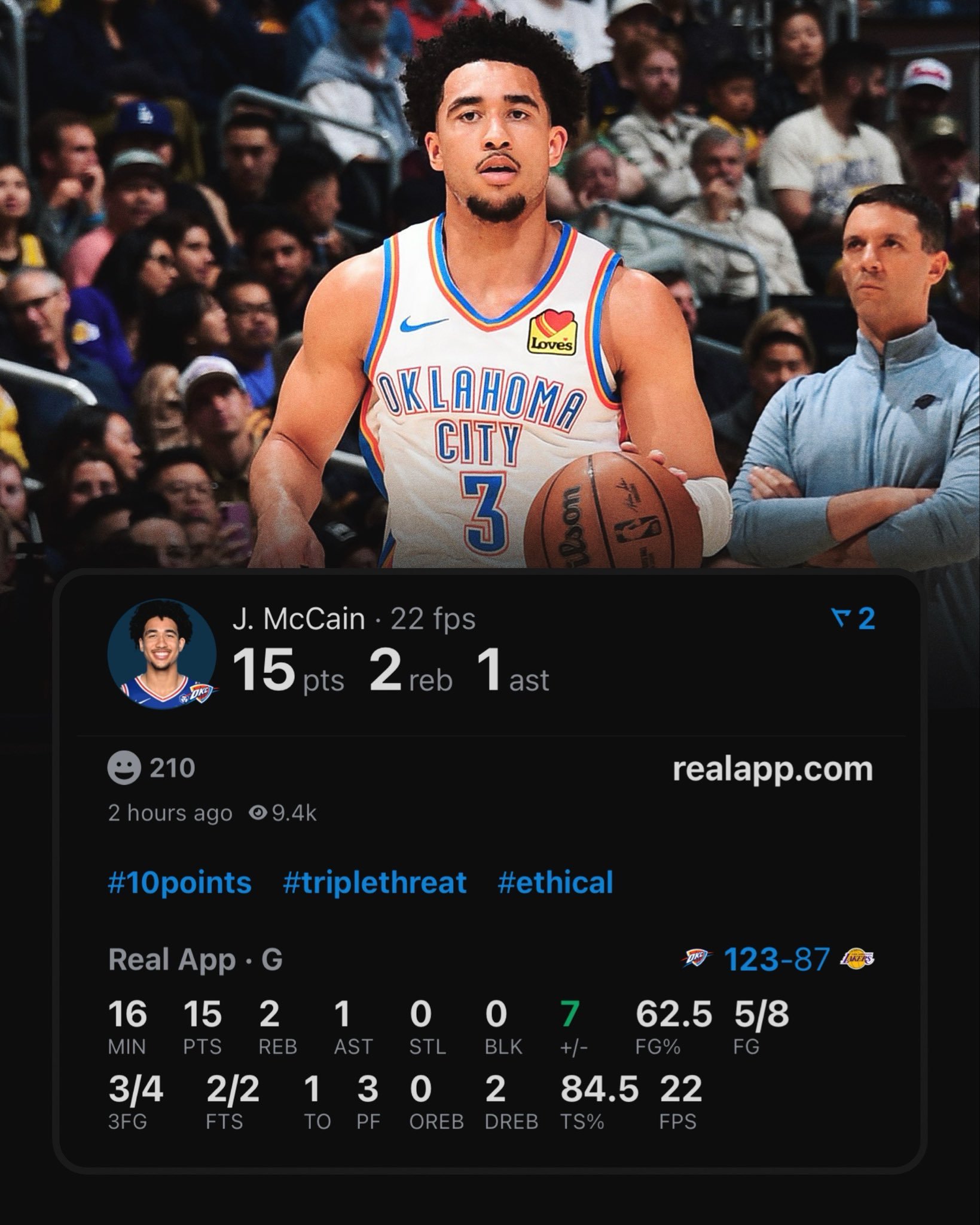 贾里德·麦凯恩是雷霆队史上第10快达成50记三分的球员。魔仙哥还在持续进化中NB