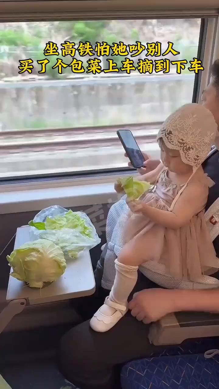 坐高铁怕她吵别人，买了个包菜上车摘到下车。
香菜娱乐。