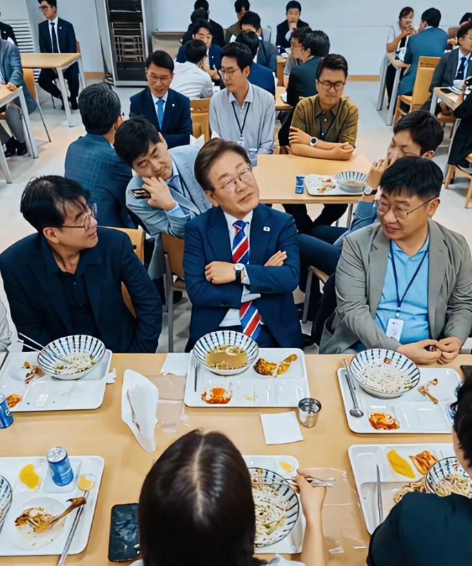 李在明这姿势是什么意思呢？
看上去像是很得意的样子啊！
歪着头在侃侃而谈吗？
这