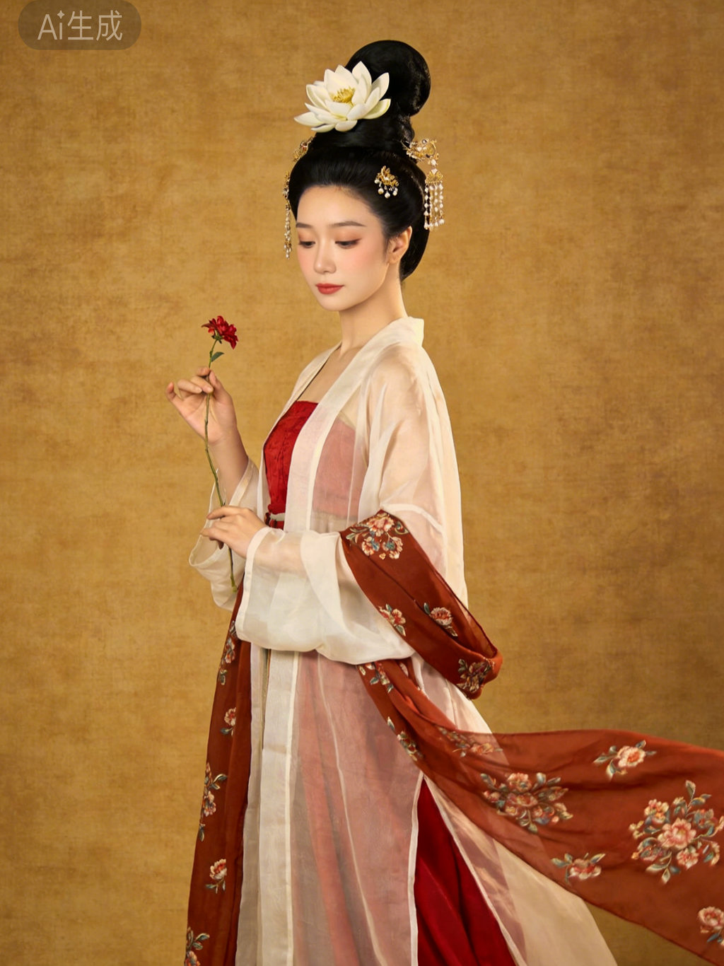 手执红花，时光慢漫！AI国风文化大片 一键体验「画中仕女」  再现唐代仕女的轻松