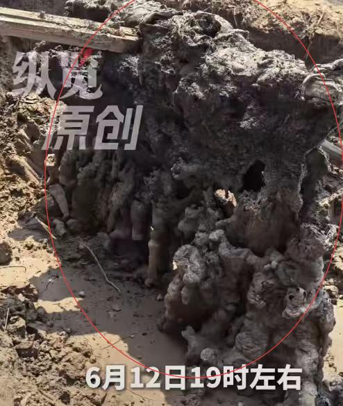 “太邪乎了!”河北6月12日傍晚一场强雷雨过后，一位村民在自家麦田发现一处脸盆大