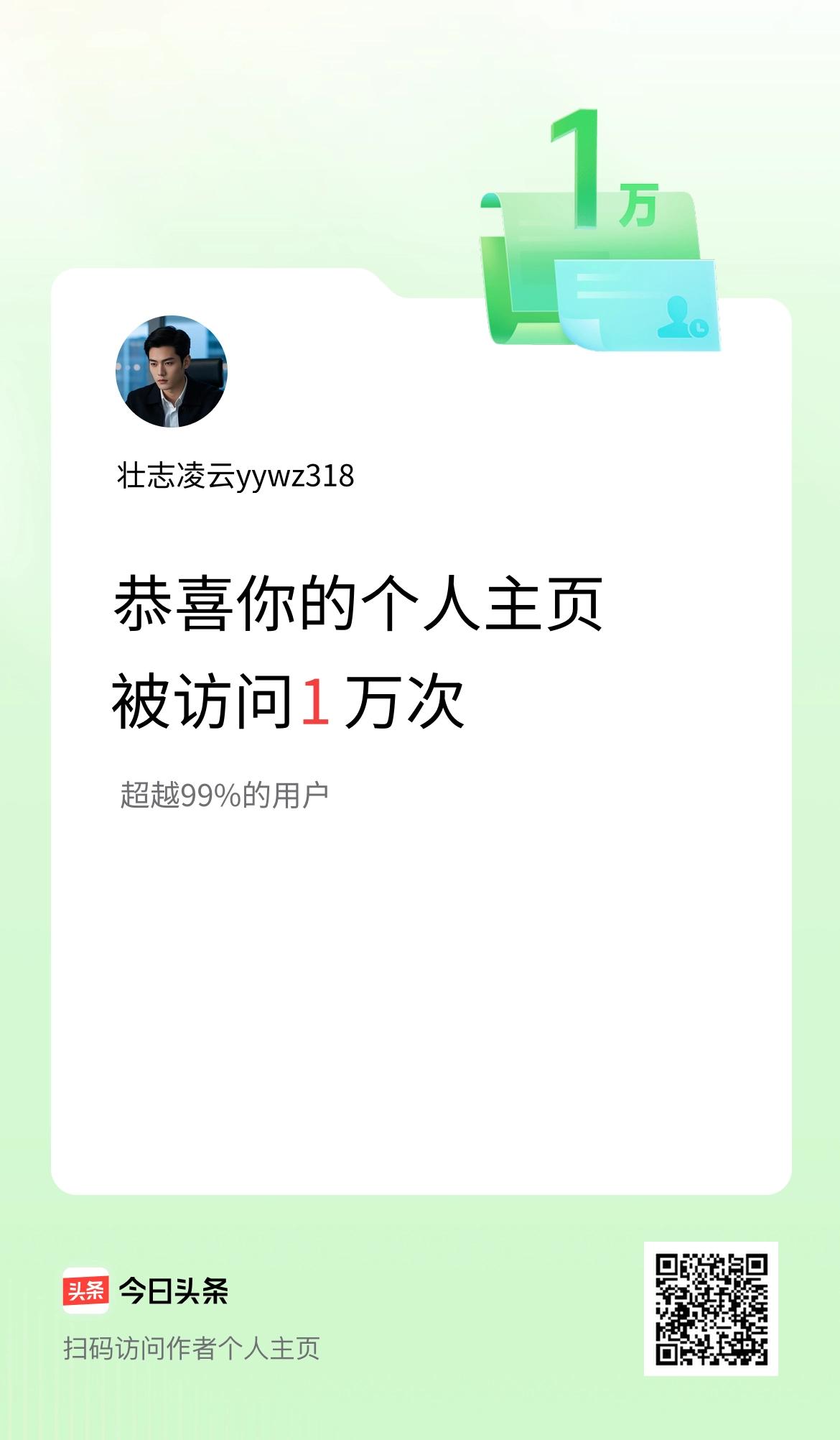 我的头条个人主页被访问1万次啦！