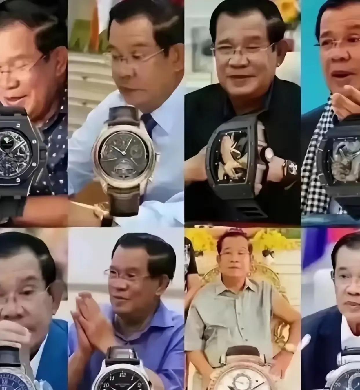 每个人都有自己的爱好，柬埔寨前首相洪森也不例外，尤其喜欢佩戴世界名表表。图二他戴