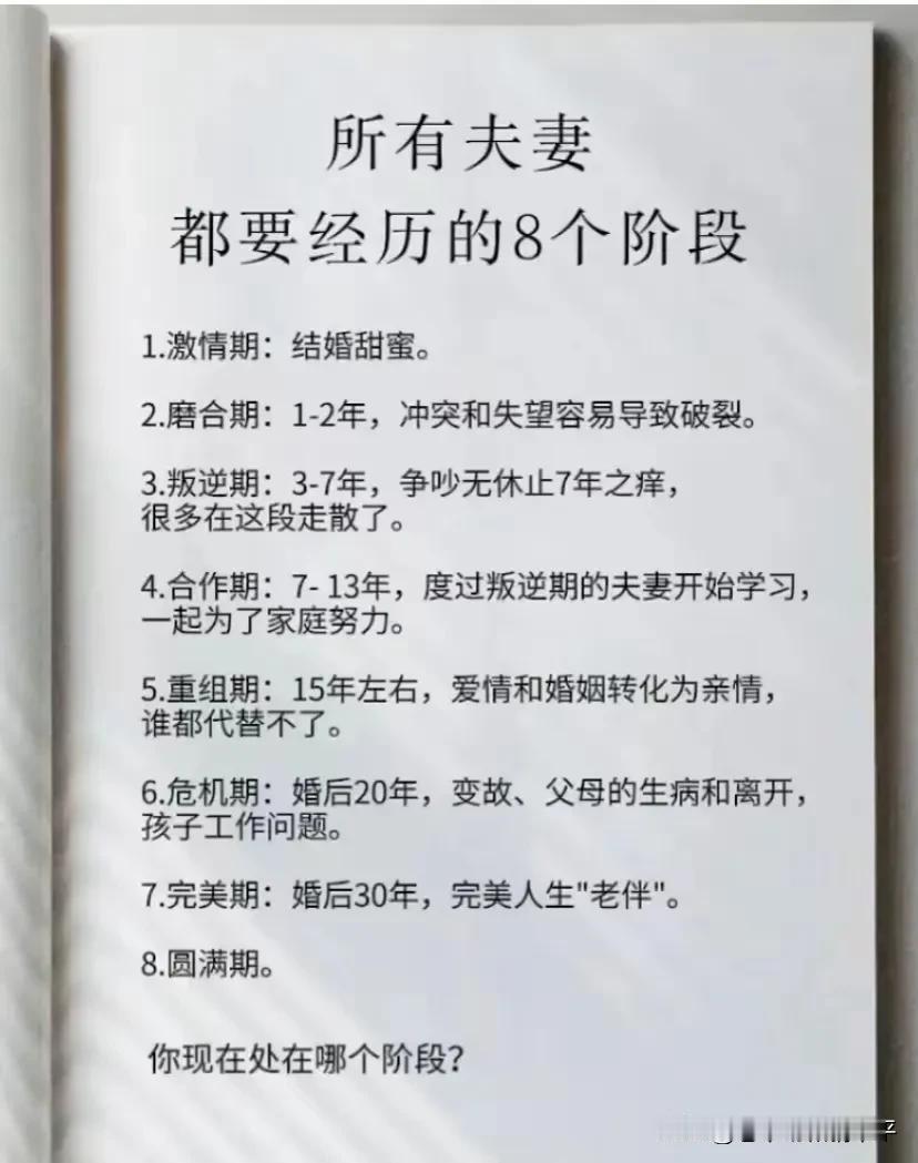 这夫妻都要经历的八个阶段，对于结婚刚好15年的我们来说，好像都没有经历过叛逆期，