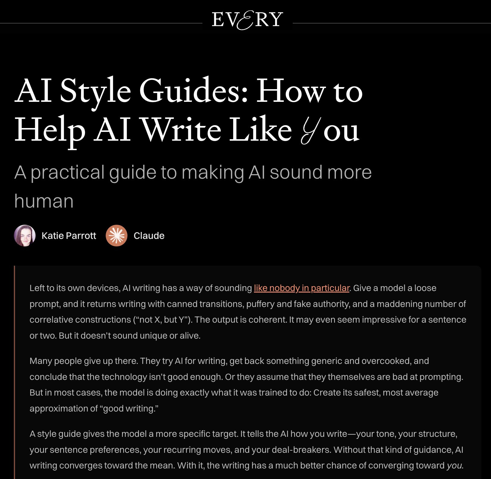 不知道怎么用 AI 写作 ？every（著名 AI newsletter ） 昨