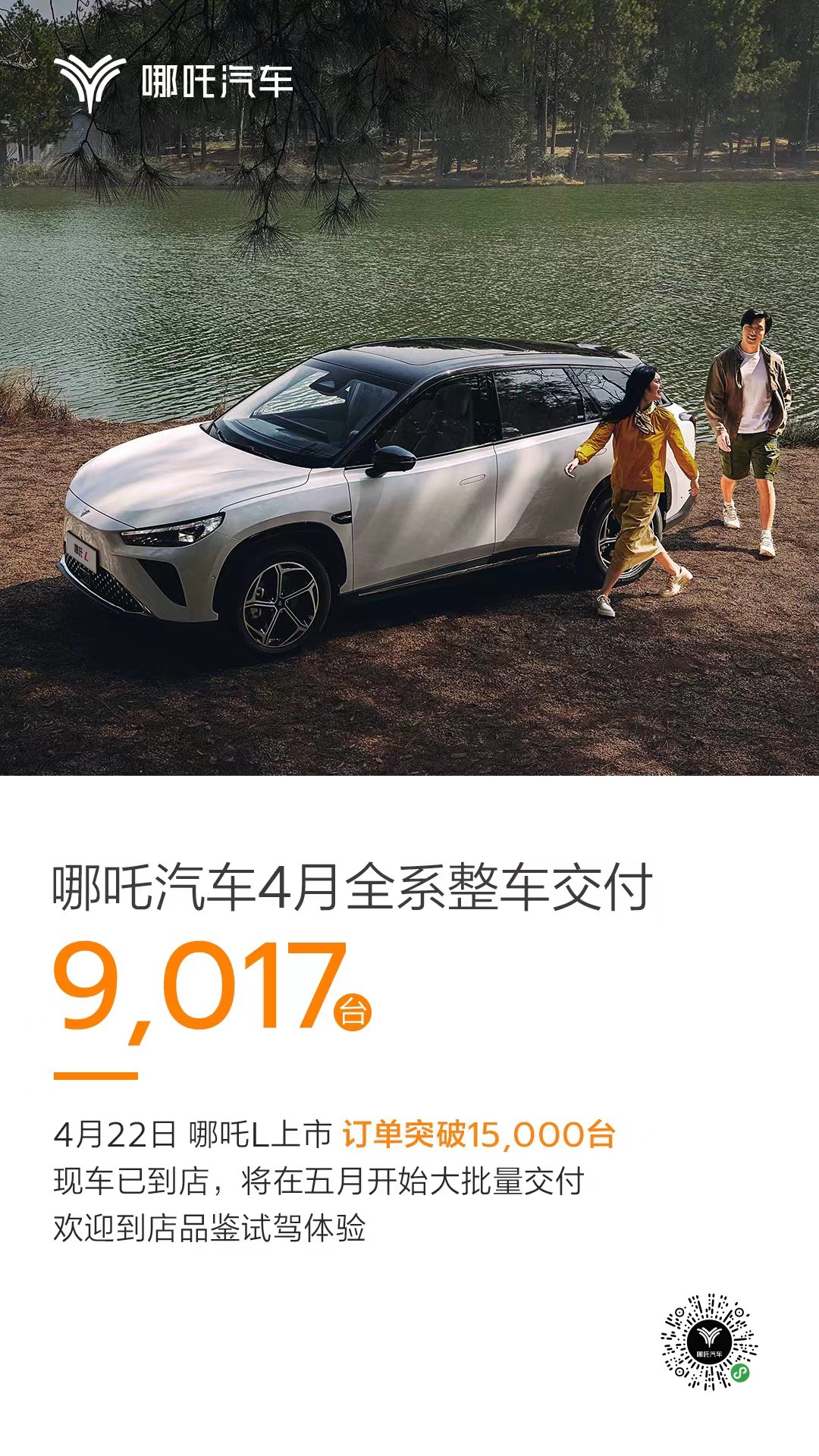 哪吒汽车可以啊！4月全系交付9017台，哪吒L在本月将开启大批量交付！[666]