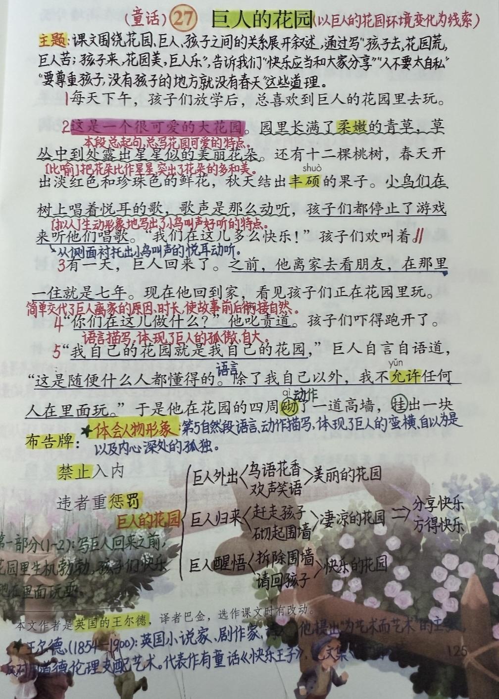 四年级下册语文，第八单元第27课《巨人的花园》课堂学习笔记，收藏备用 四年级语文