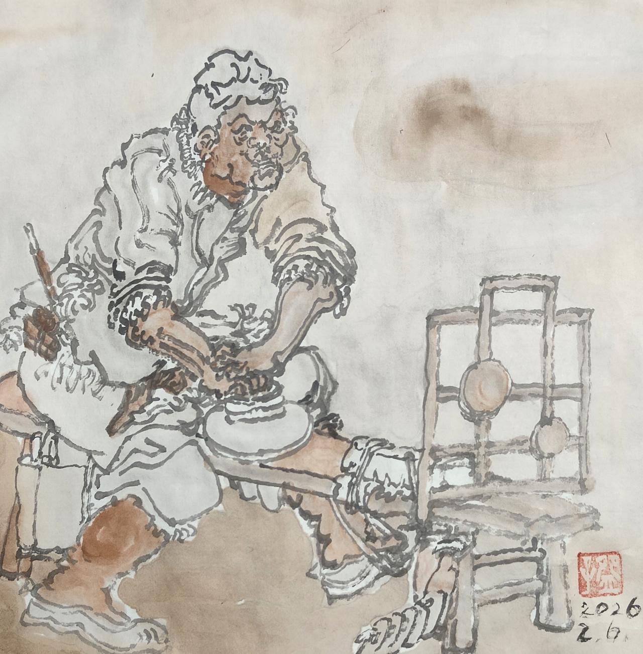 碗子的纸片水墨《还是古人会玩儿之三》