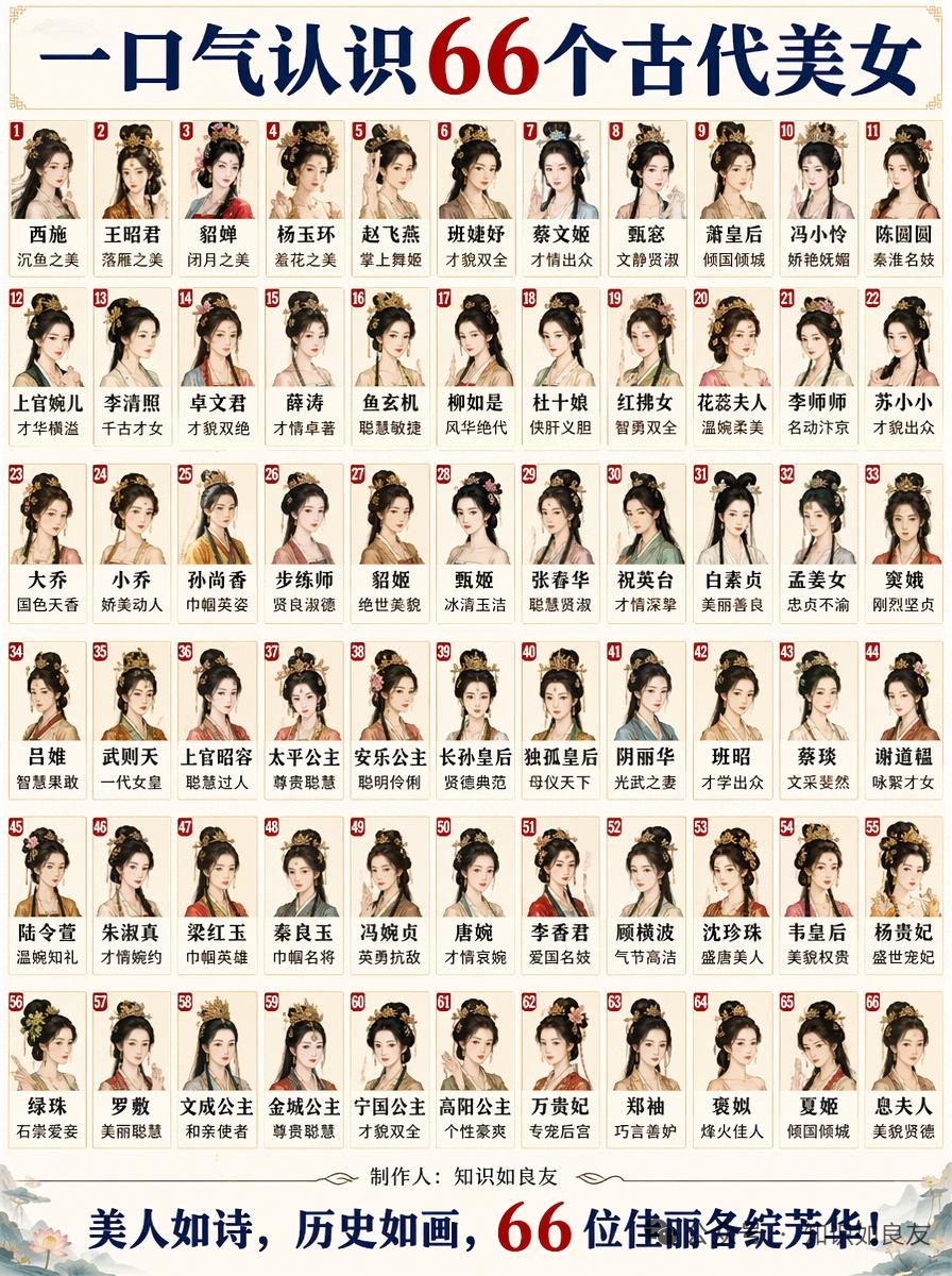 66 位古代美女，这简直是一场视觉与文化的盛宴！就说 10 大神女里的洛神宓妃，
