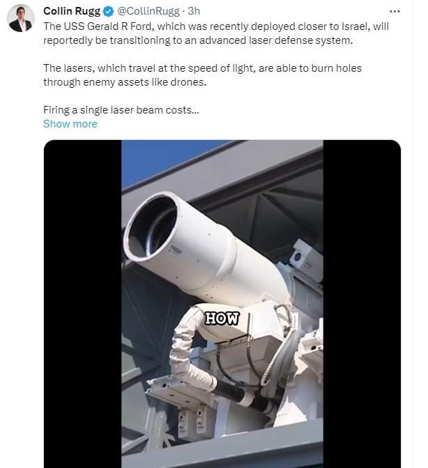 最近部署在东地中海支援以色列的美军福特号航空母舰将改用先进的激光防御系统。发射一